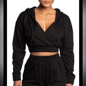 Jluxlabel Black Wrap Cropped Hoodie Top